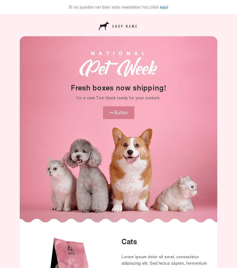 Plantilla email marketing Pink pet shop