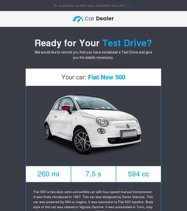 Plantilla email marketing Concesionario de coches