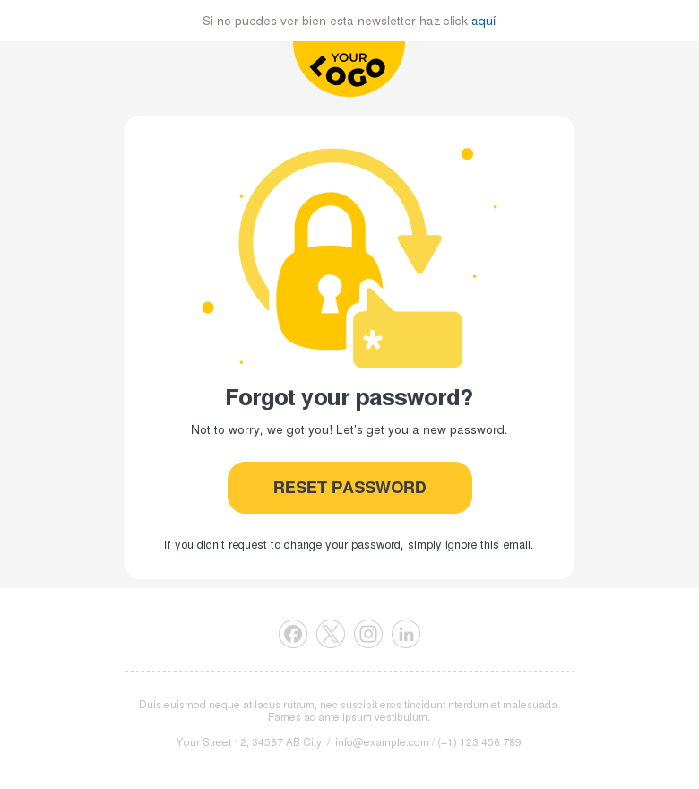 Plantilla email marketing Reset password