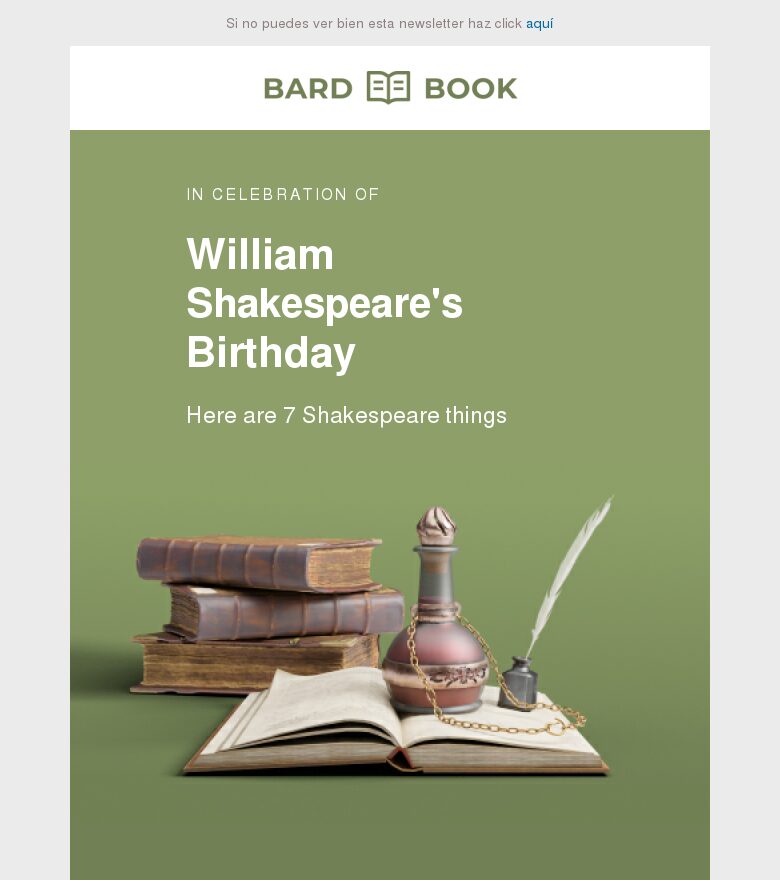 Plantilla email marketing Cumpleaños de Shakespeare