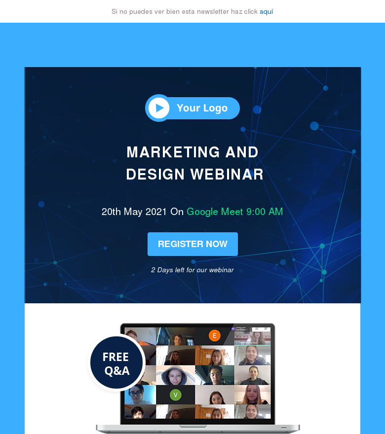 Plantilla email marketing Marketing and design webinar