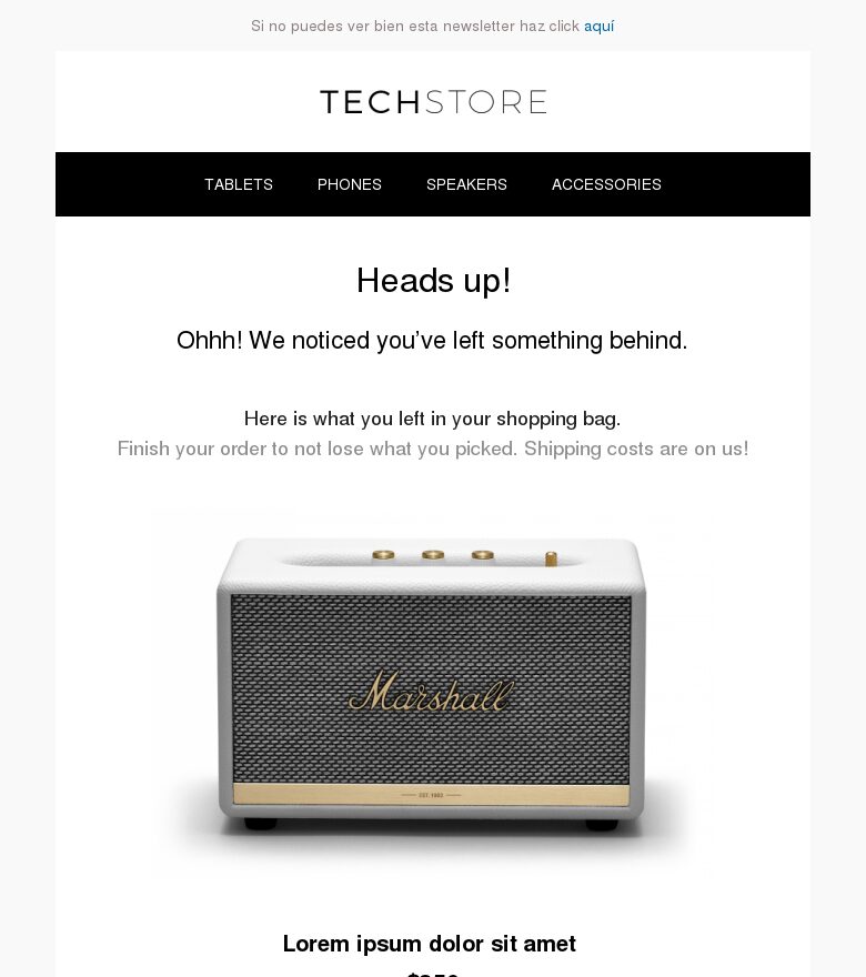 Plantilla email marketing Carrito abandonado de e-commerce