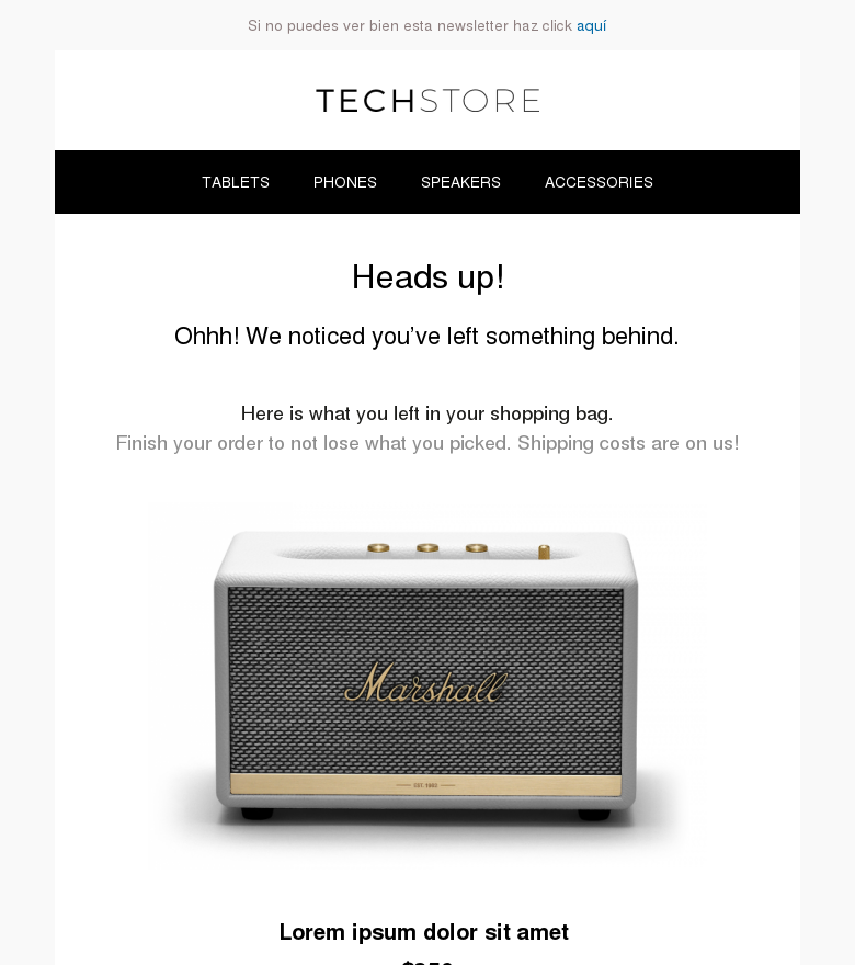 Plantilla email marketing Abandoned cart e commerce