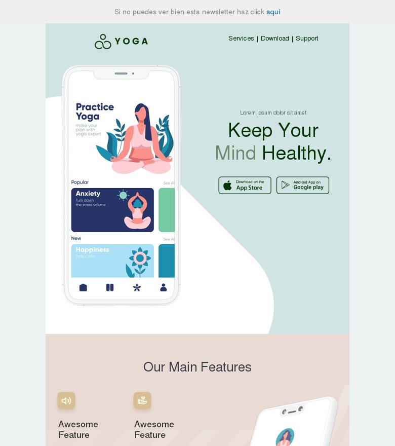 Email marketing template App de salud y yoga