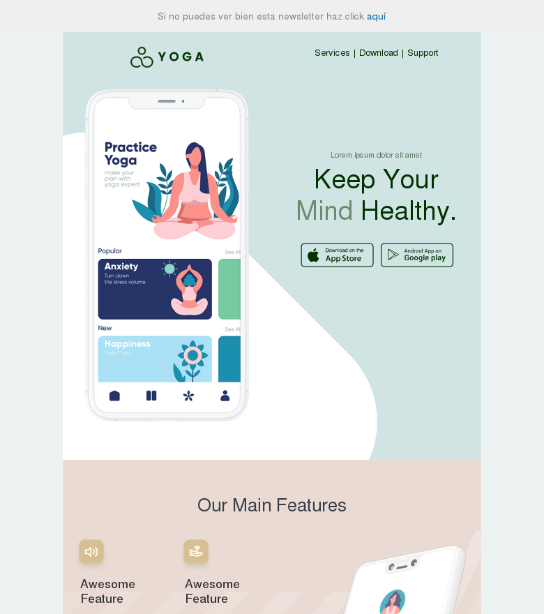 Plantilla email marketing Yoga health app