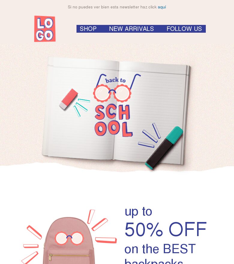 Plantilla email marketing Código de descuento de vuelta al cole