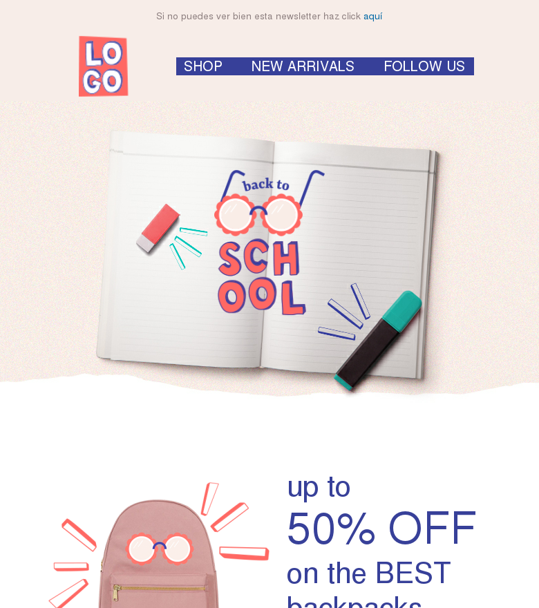 Plantilla email marketing Back to school discount code