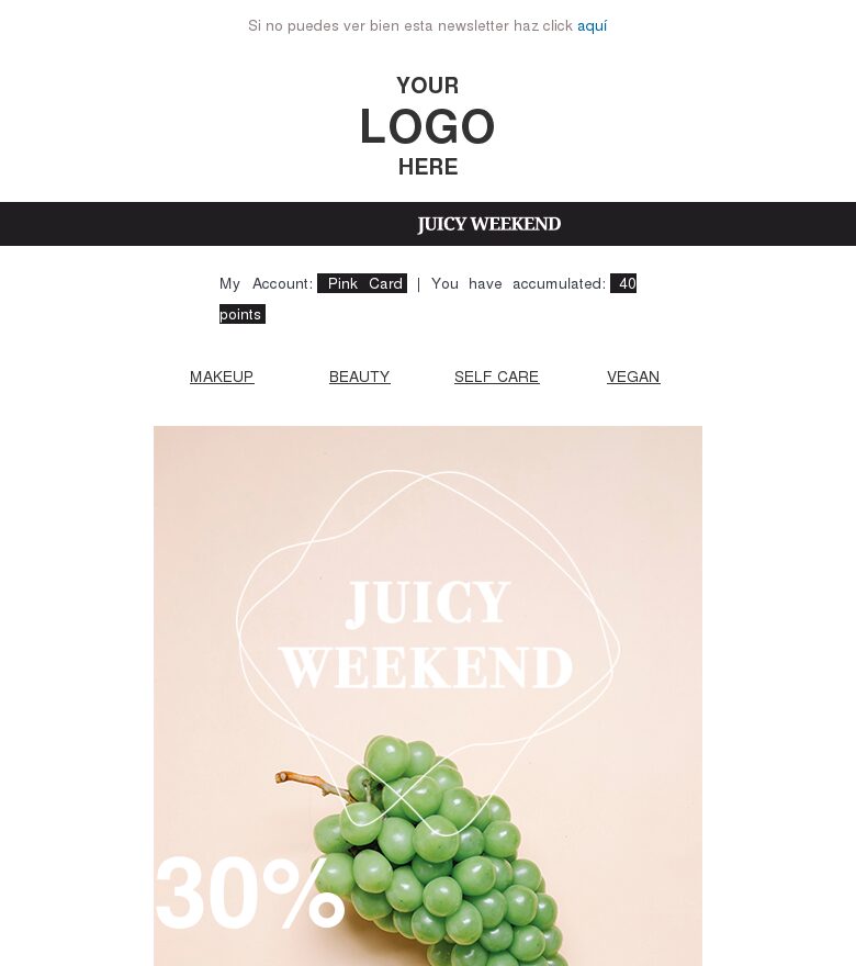 Plantilla email marketing Fin de semana de ofertas jugosas