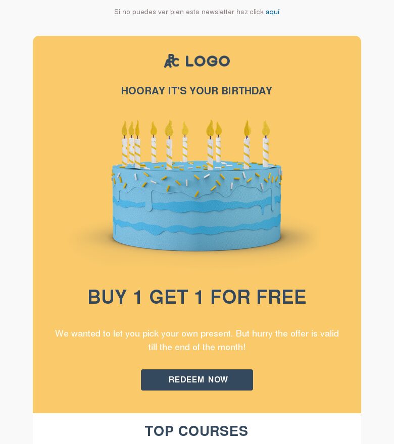 Plantilla email marketing Tu bono especial de cumpleaños