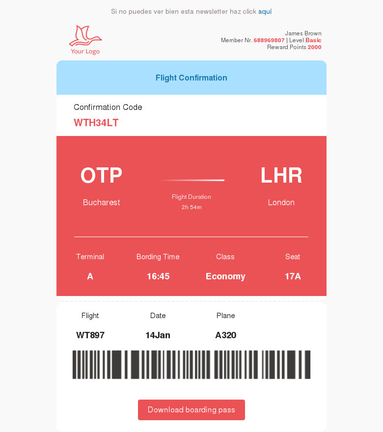 Plantilla email marketing Your flight confirmation