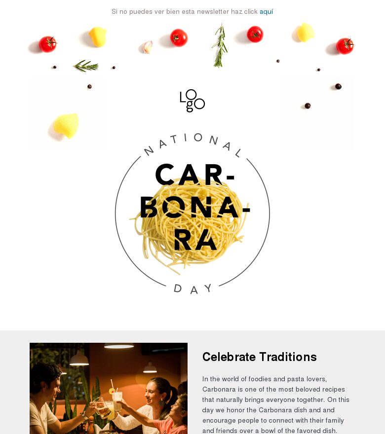 Email marketing template Día nacional de la carbonara