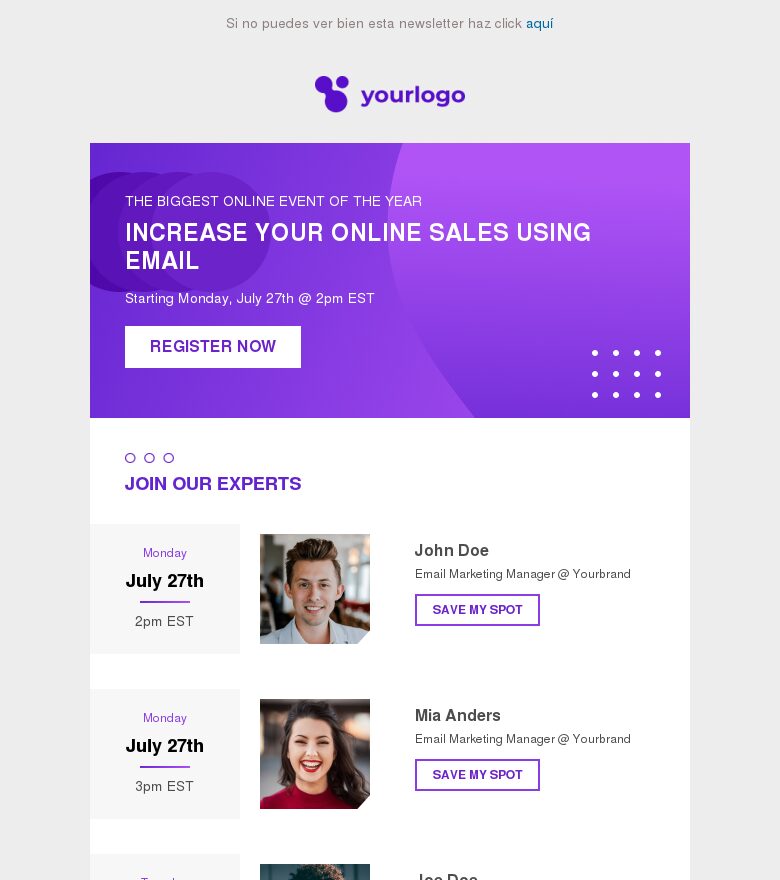 Plantilla email marketing Únete a nuestro evento webinar