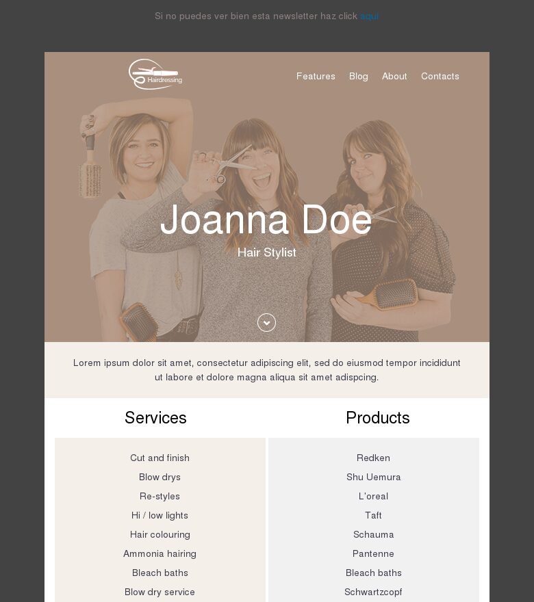 Plantilla email marketing Peluquería