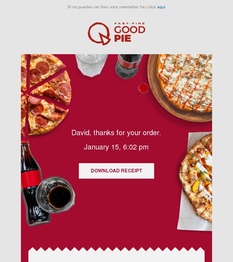 Plantilla email marketing Recibo de pedido de restaurante