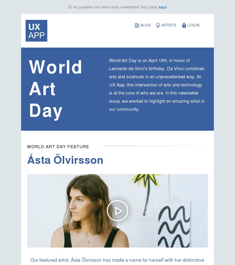 Plantilla email marketing Newsletter de artista destacado