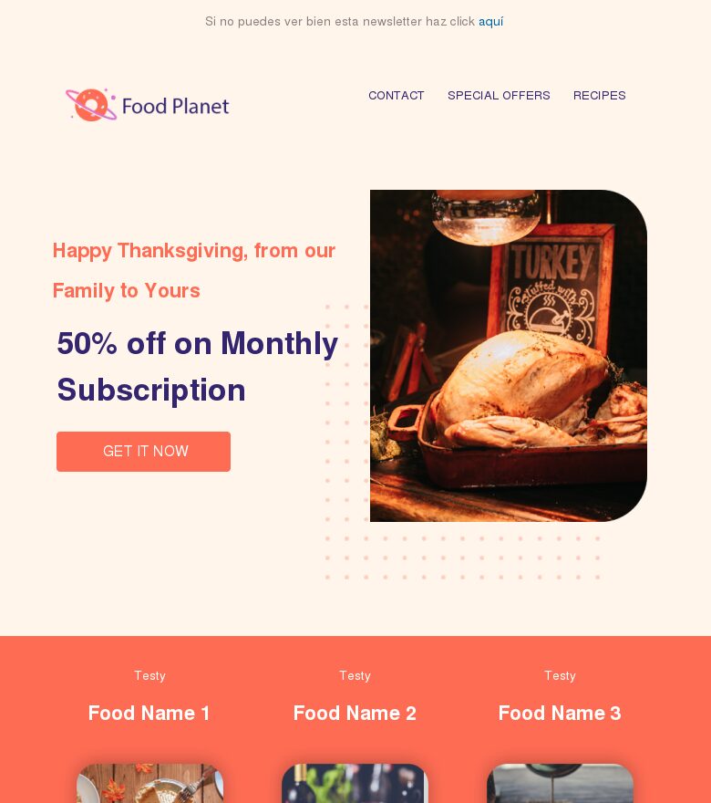Plantilla email marketing Las mejores recetas de Acción de Gracias