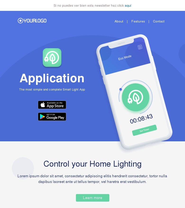 Plantilla email marketing App de iluminación inteligente