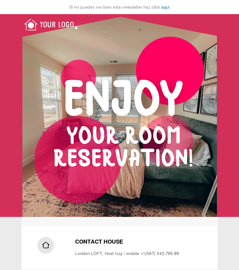 Plantilla email marketing Room reservation