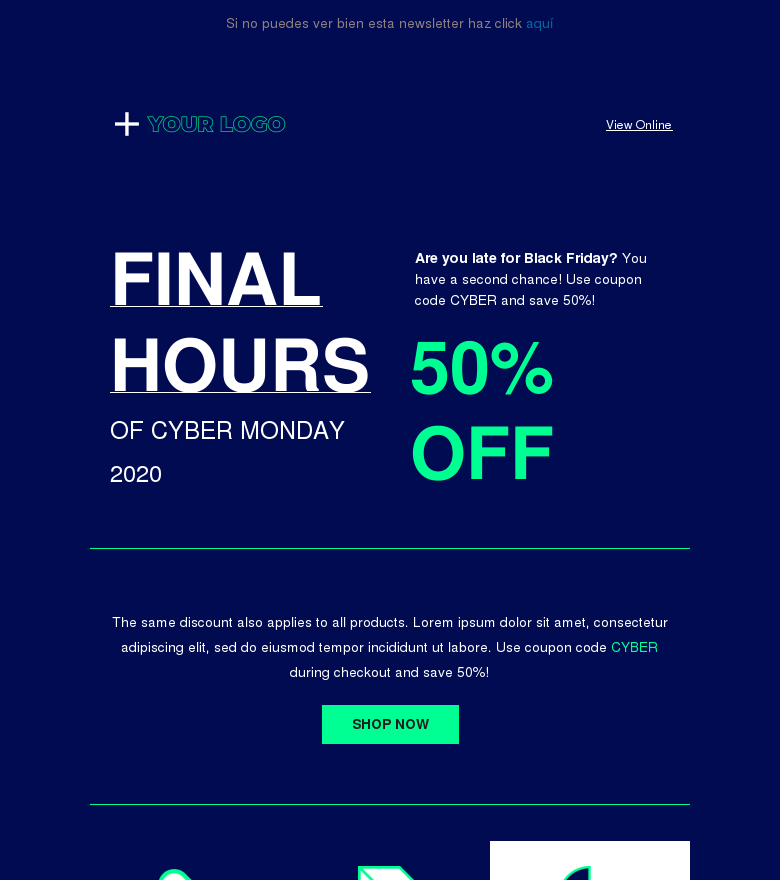 Plantilla email marketing Final hours of cyber monday 2020