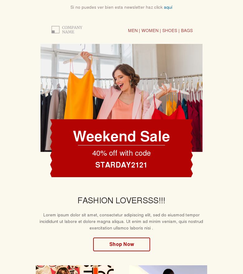 Plantilla email marketing Rebajas de fin de semana