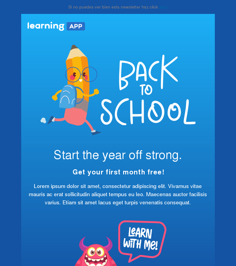 Plantilla email marketing Back to school learning app