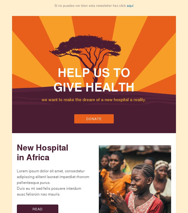 Plantilla email marketing Recaudación sin ánimo de lucro en África