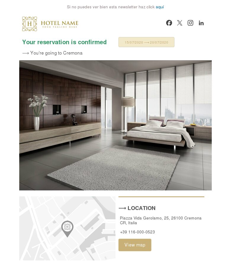 Plantilla email marketing Confirmación de habitación minimalista