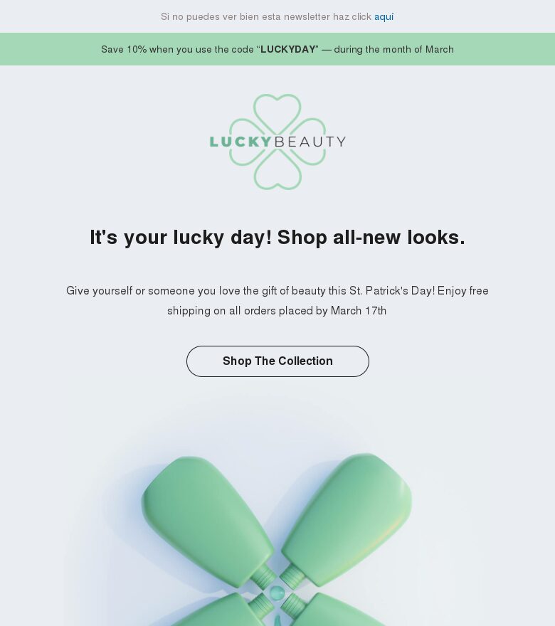 Plantilla email marketing Anuncio de cosmética del Día de San Patricio