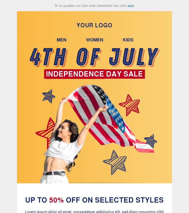 Plantilla email marketing Rebajas del Día de la Independencia