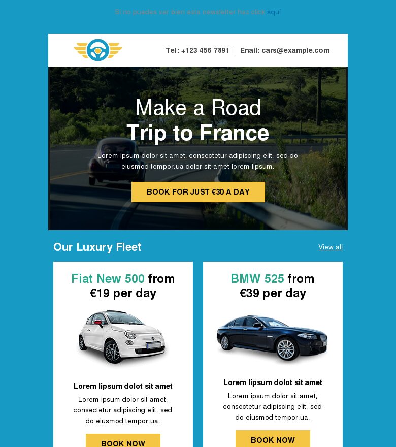 Plantilla email marketing Alquila un coche