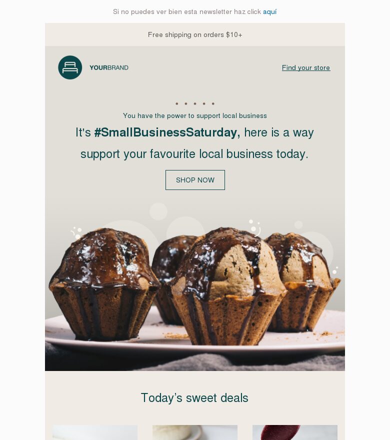 Plantilla email marketing Fábrica de tartas: apoya al comercio local