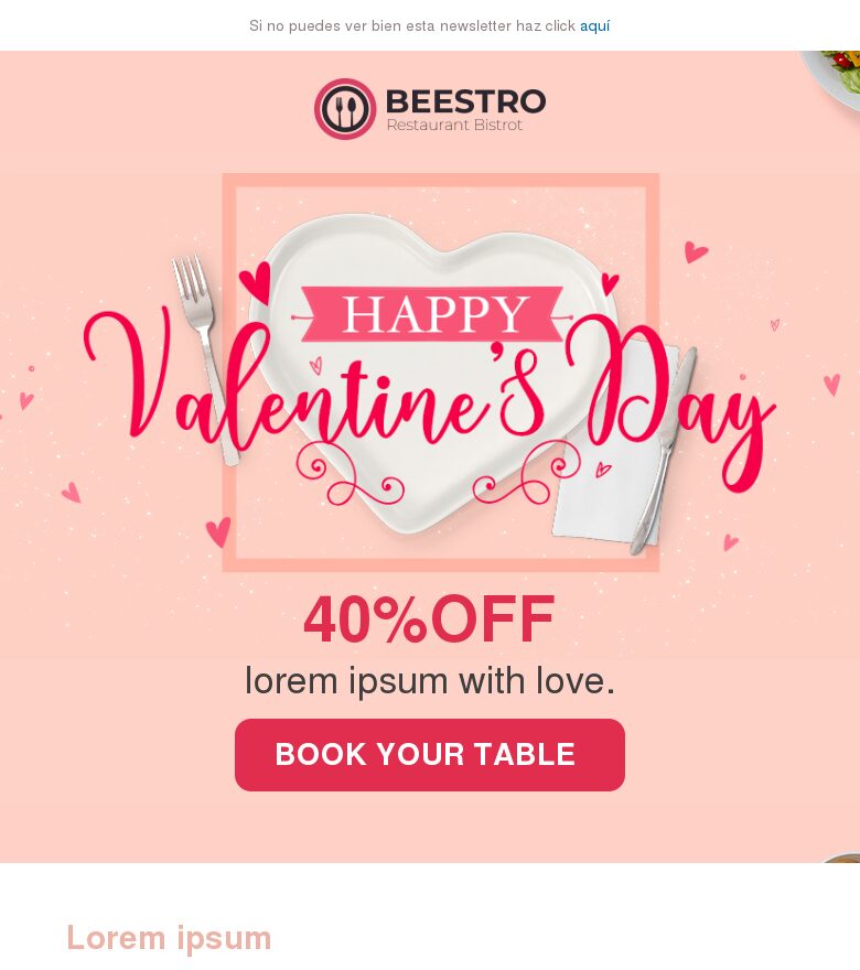 Plantilla email marketing Descuento de restaurante