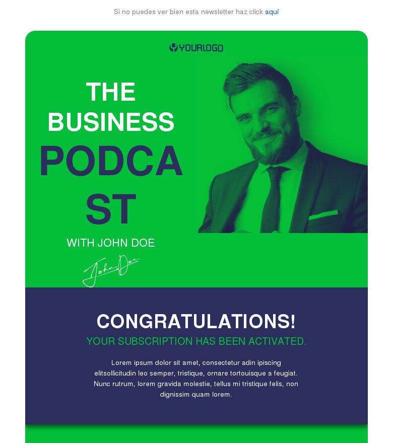 Plantilla email marketing Activación de suscripción al podcast