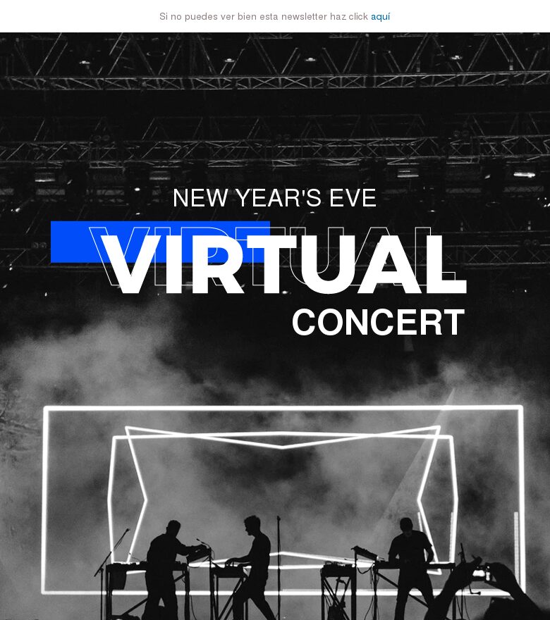 Plantilla email marketing Concierto virtual de Nochevieja