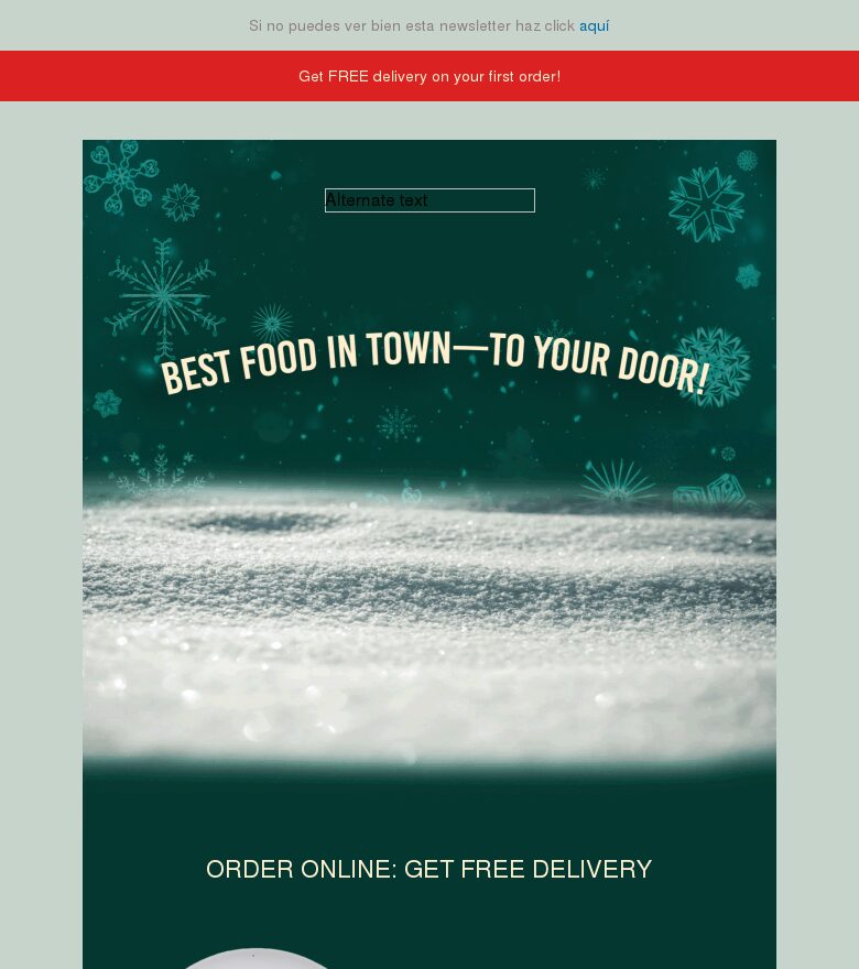 Plantilla email marketing Comida navideña a domicilio del restaurante
