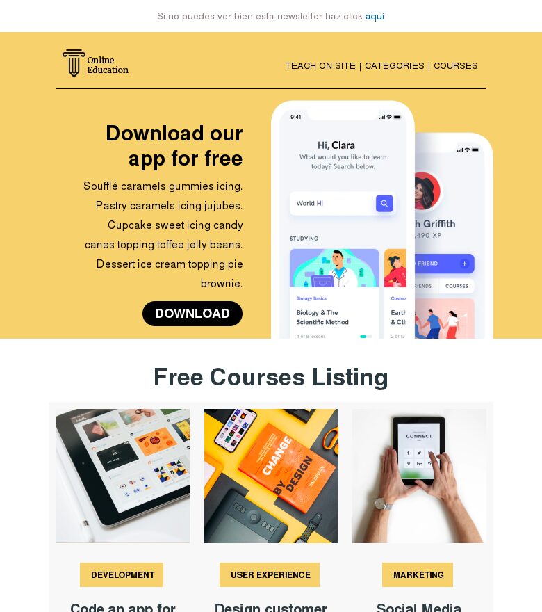 Plantilla email marketing App de cursos online