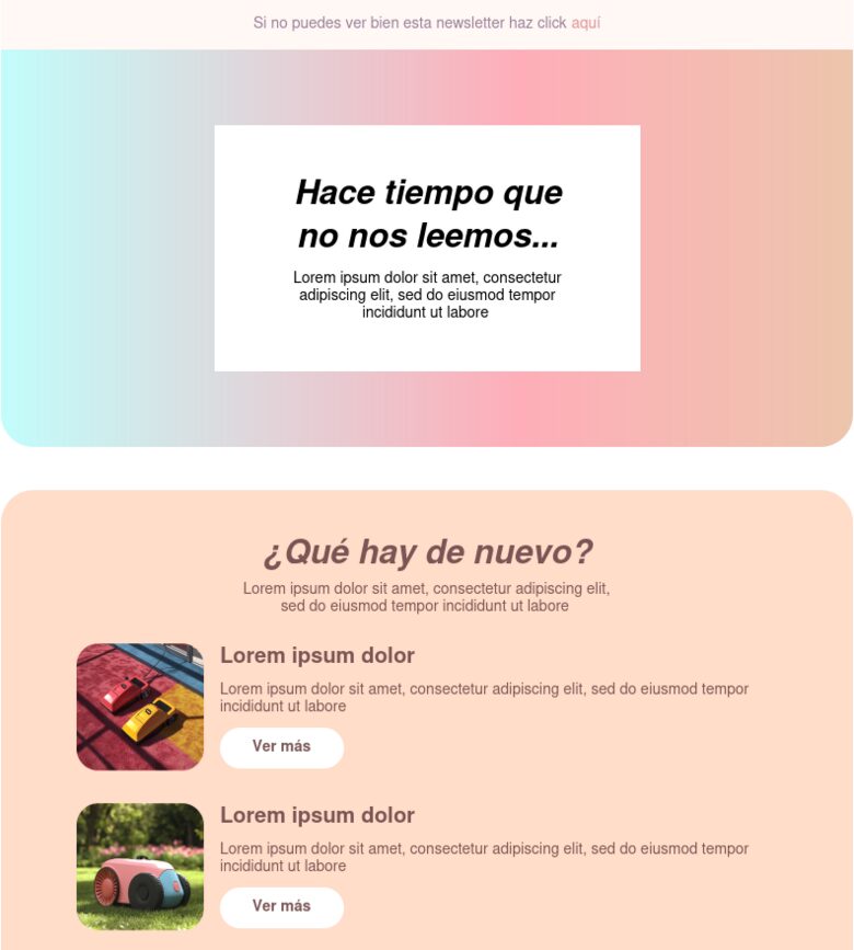 Email marketing template Te echamos de menos