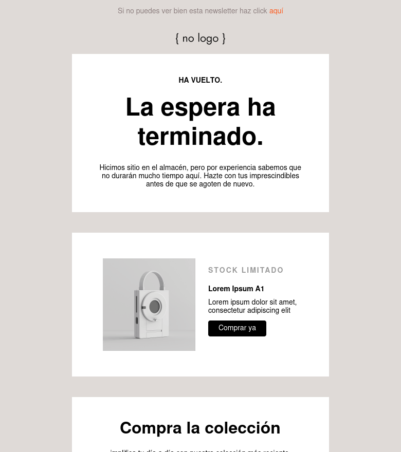 Plantilla email marketing Vuelta al stock