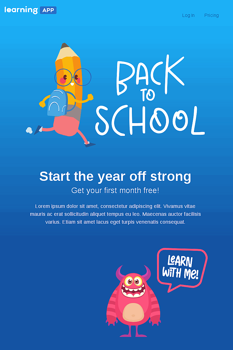 Template Back to school learning app landing page