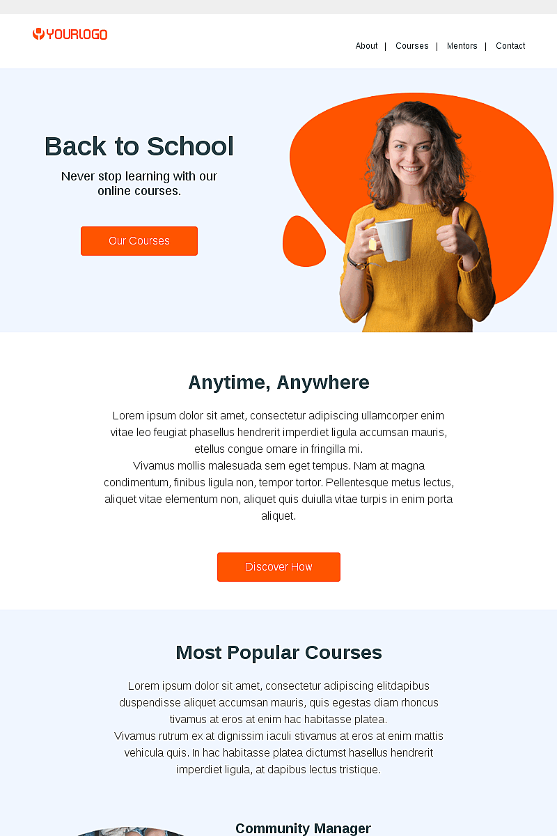 Template Back to school e learning page