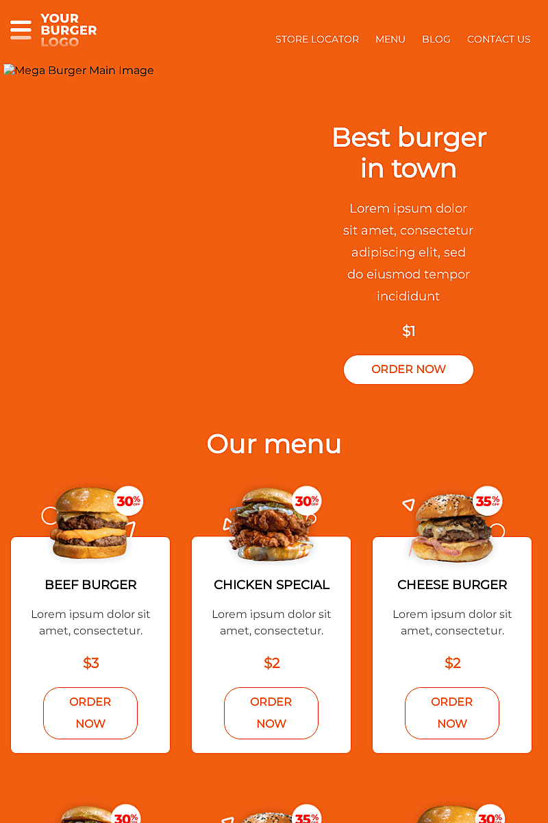 Plantilla landing page Best burger in town 2