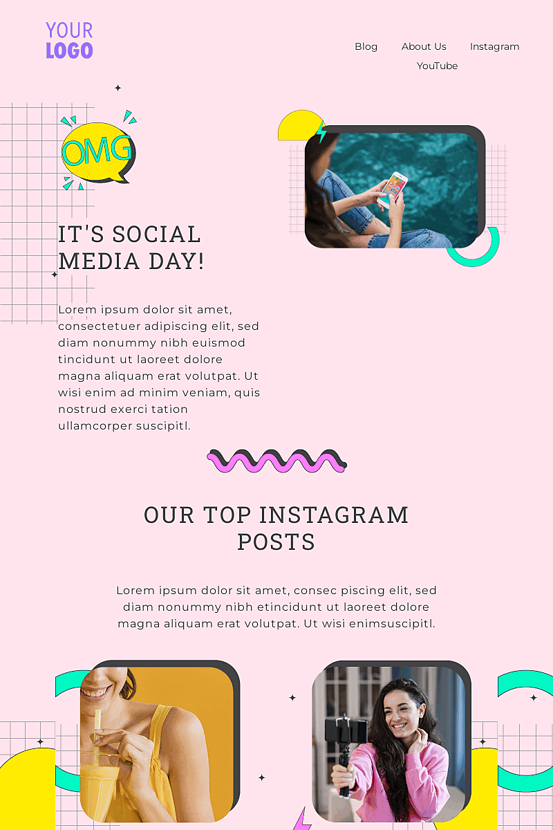 Plantilla landing page Top social media posts