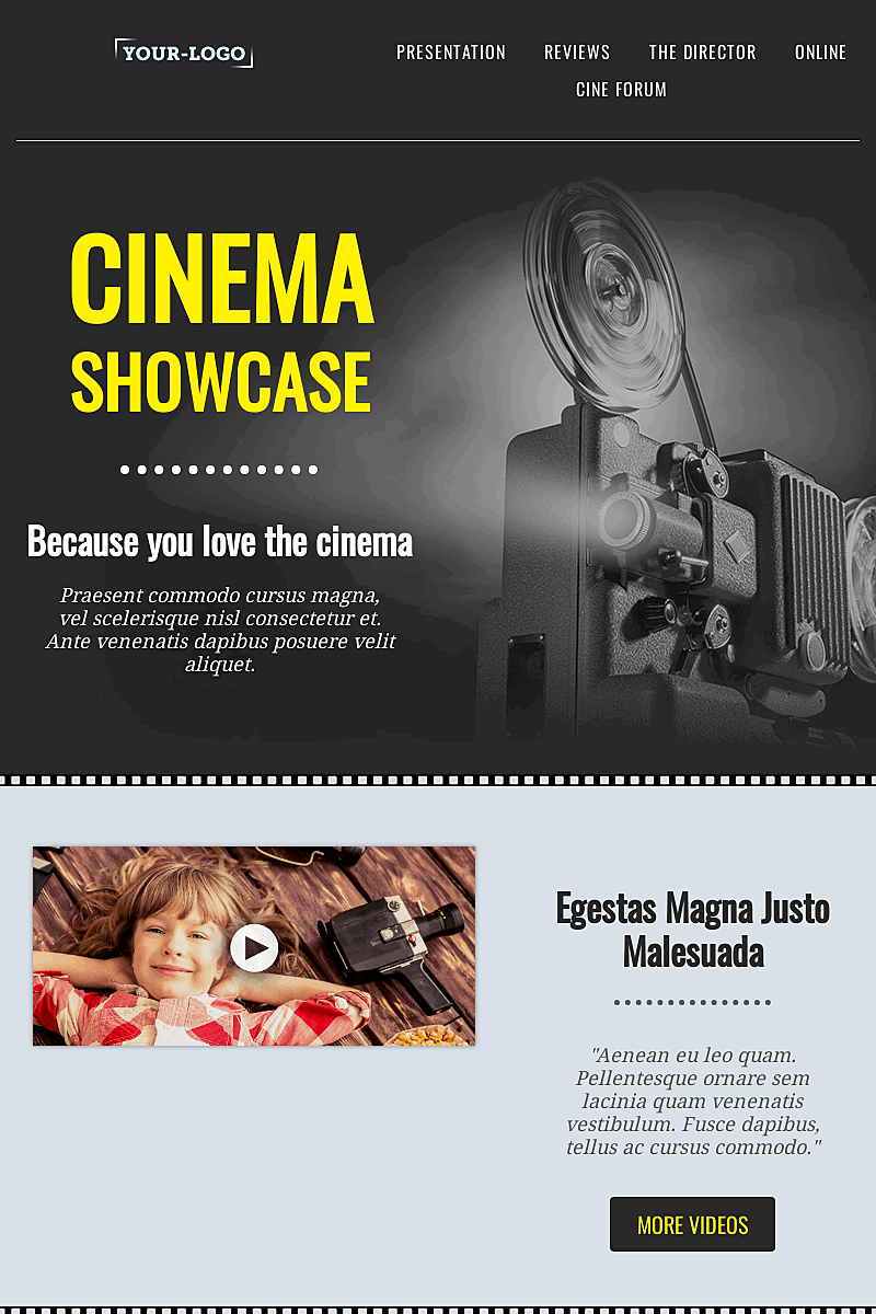 Landing page template Cinema showcase page