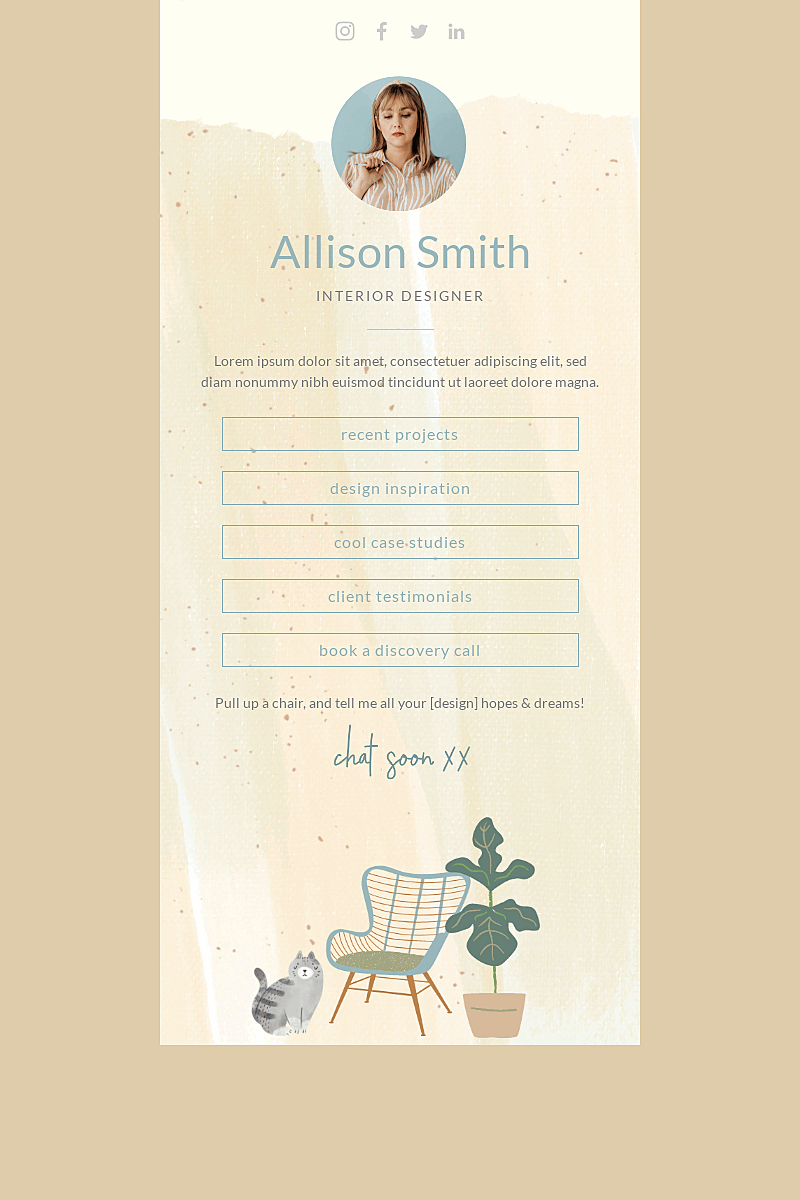 Landing page template Link in bio for an interior designer