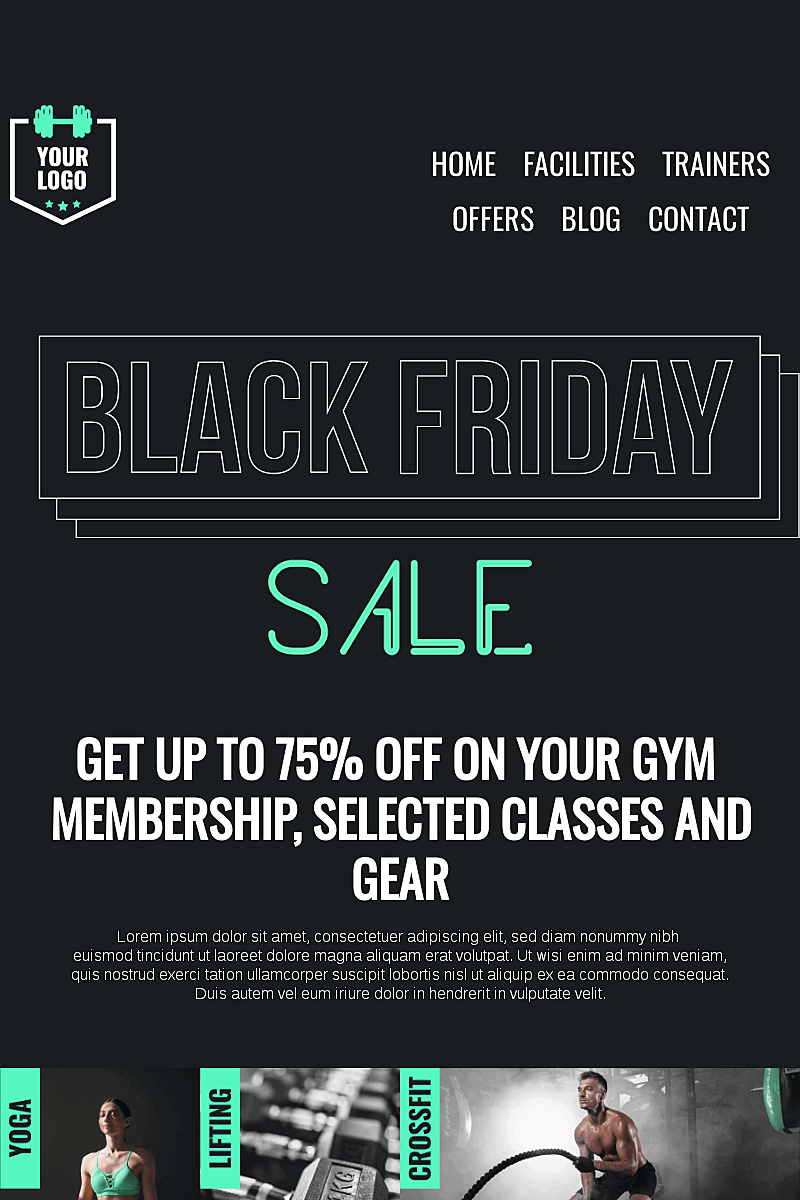 Template di landing page Black friday gym sales