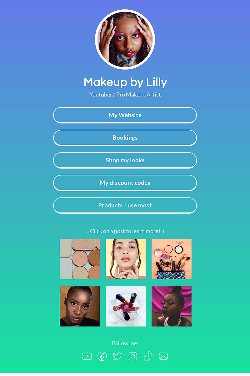 Plantilla Makeup artist link in bio page