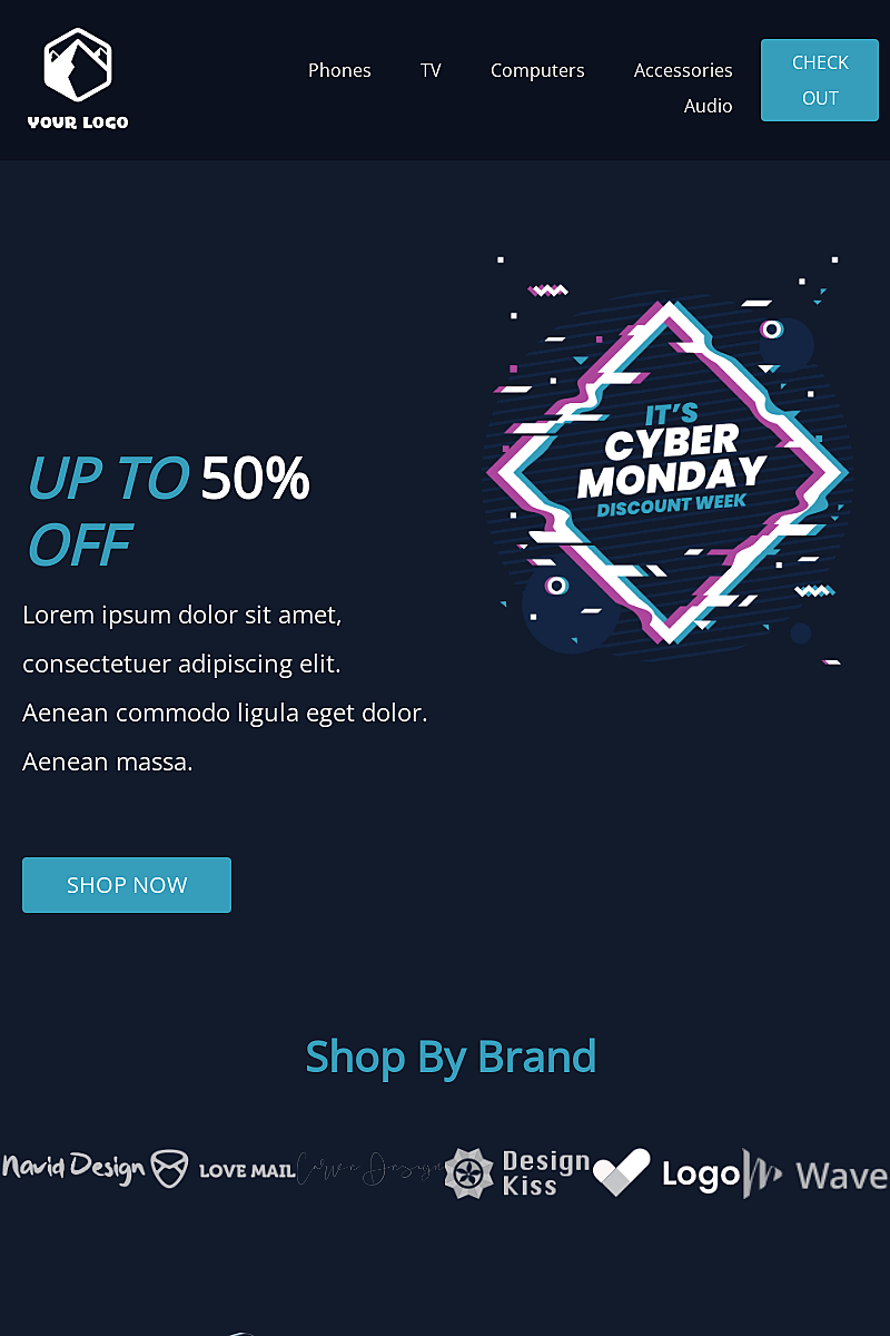 Landing page template Cyber monday blue
