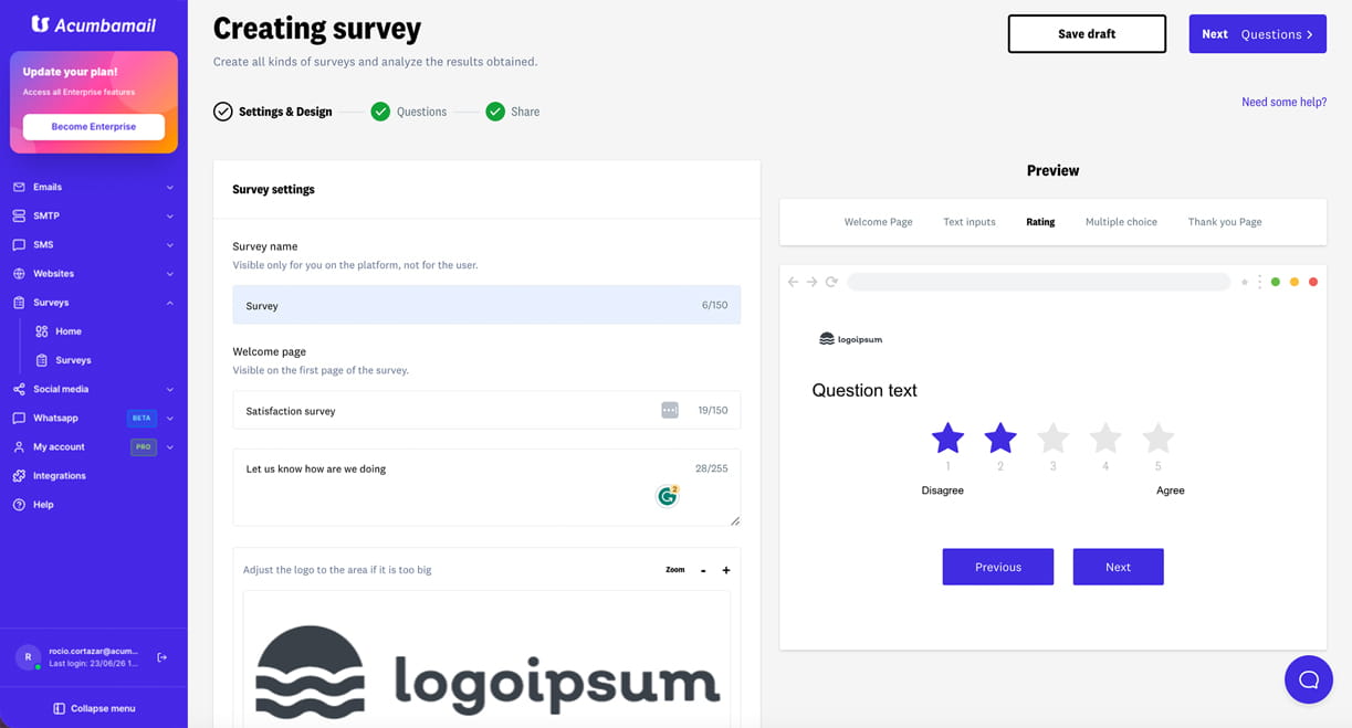 Create your online survey with Acumbamail