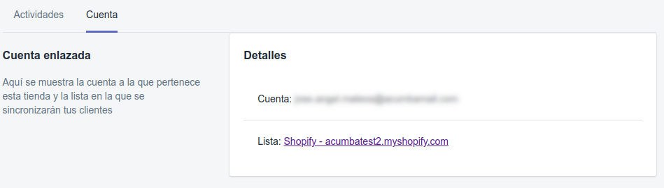 Detalles de cuenta de Acumbamail